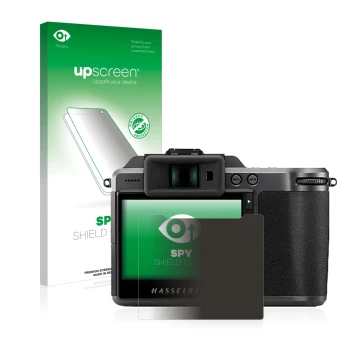 Vorderseite einer Produktverpackung mit dem Markenlogo upscreen. Daneben ist das Gerät Hasselblad X1D II 50C mit dem zugehörig