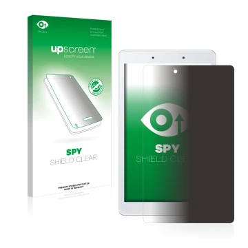 Vorderseite einer Produktverpackung mit dem Markenlogo upscreen. Daneben ist das Gerät Samsung Galaxy Tab A 8.0 WiFi 2019 mit 