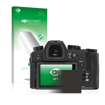 Vorderseite einer Produktverpackung mit dem Markenlogo upscreen. Daneben ist das Gerät Leica V-LUX 5 mit dem zugehörigen Displ