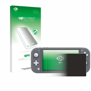 Vorderseite einer Produktverpackung mit dem Markenlogo upscreen. Daneben ist das Gerät Nintendo Switch Lite mit dem zugehörige