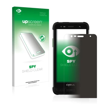 Vorderseite einer Produktverpackung mit dem Markenlogo upscreen. Daneben ist das Gerät Cyrus CS45 XA mit dem zugehörigen Displ