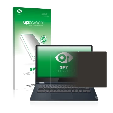 Vorderseite einer Produktverpackung mit dem Markenlogo upscreen. Daneben ist das Gerät Lenovo IdeaPad C340 14