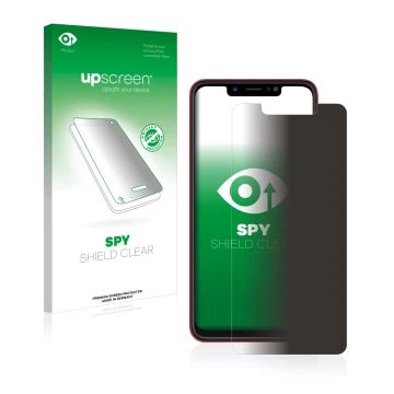 Vorderseite einer Produktverpackung mit dem Markenlogo upscreen. Daneben ist das Gerät Tecno Spark 3 mit dem zugehörigen Displ