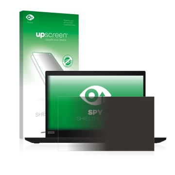 Vorderseite einer Produktverpackung mit dem Markenlogo upscreen. Daneben ist das Gerät Lenovo ThinkPad X390 Non-Touch mit dem 