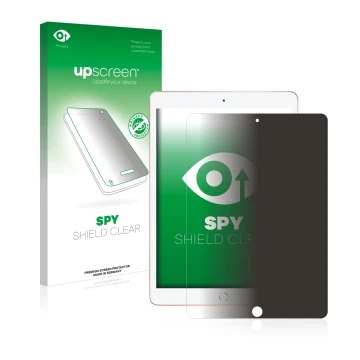 Vorderseite einer Produktverpackung mit dem Markenlogo upscreen. Daneben ist das Gerät Apple iPad 10.2