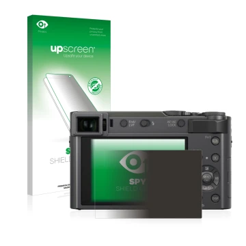Vorderseite einer Produktverpackung mit dem Markenlogo upscreen. Daneben ist das Gerät Panasonic Lumix DC-TZ200 mit dem zugehö