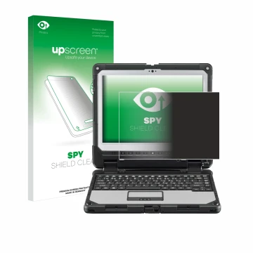 Vorderseite einer Produktverpackung mit dem Markenlogo upscreen. Daneben ist das Gerät Panasonic Toughbook CF-33 mit dem zugeh