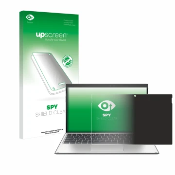 Vorderseite einer Produktverpackung mit dem Markenlogo upscreen. Daneben ist das Gerät HP Elite x2 G4 mit dem zugehörigen Disp