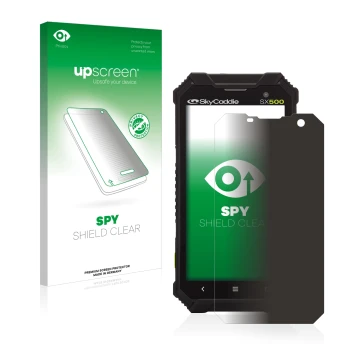 Vorderseite einer Produktverpackung mit dem Markenlogo upscreen. Daneben ist das Gerät SkyCaddie SX500 mit dem zugehörigen Dis