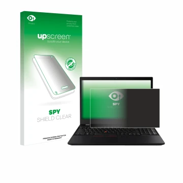 Vorderseite einer Produktverpackung mit dem Markenlogo upscreen. Daneben ist das Gerät Lenovo ThinkPad T590 Non-Touch mit dem 