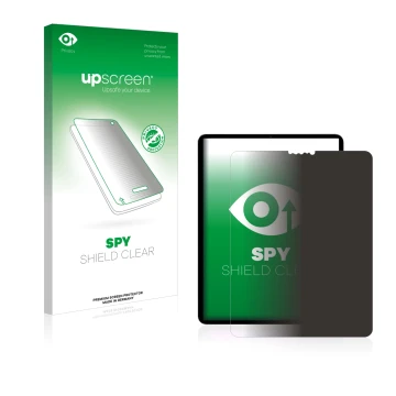 Vorderseite einer Produktverpackung mit dem Markenlogo upscreen. Daneben ist das Gerät Apple iPad Pro 11