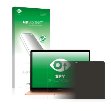 Vorderseite einer Produktverpackung mit dem Markenlogo upscreen. Daneben ist das Gerät Apple MacBook Air 13.3