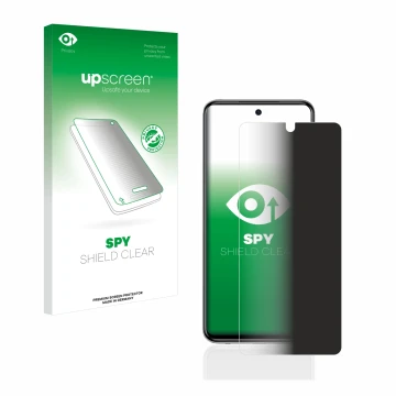 Vorderseite einer Produktverpackung mit dem Markenlogo upscreen. Daneben ist das Gerät Xiaomi Redmi Note 9S mit dem zugehörige