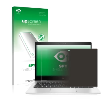 Vorderseite einer Produktverpackung mit dem Markenlogo upscreen. Daneben ist das Gerät HP EliteBook x360 830 G6 mit dem zugehö