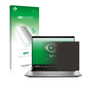 Vorderseite einer Produktverpackung mit dem Markenlogo upscreen. Daneben ist das Gerät HP ProBook x360 435 G7 mit dem zugehöri