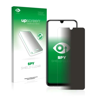 Vorderseite einer Produktverpackung mit dem Markenlogo upscreen. Daneben ist das Gerät Huawei P smart 2020 mit dem zugehörigen