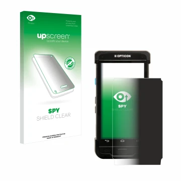 Vorderseite einer Produktverpackung mit dem Markenlogo upscreen. Daneben ist das Gerät Opticon H-31 mit dem zugehörigen Displa