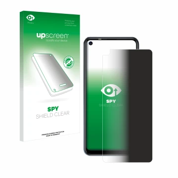 Vorderseite einer Produktverpackung mit dem Markenlogo upscreen. Daneben ist das Gerät Tecno Spark 5 Pro mit dem zugehörigen D