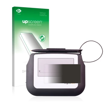 Vorderseite einer Produktverpackung mit dem Markenlogo upscreen. Daneben ist das Gerät Signotec Signature Sigma Lite mit dem z