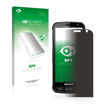 Vorderseite einer Produktverpackung mit dem Markenlogo upscreen. Daneben ist das Gerät Brondi Amico mit dem zugehörigen Displa