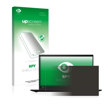 Vorderseite einer Produktverpackung mit dem Markenlogo upscreen. Daneben ist das Gerät Lenovo ThinkPad X1 Carbon (8. Gen.) mit