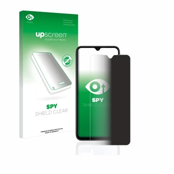 Vorderseite einer Produktverpackung mit dem Markenlogo upscreen. Daneben ist das Gerät Xiaomi Redmi 9AT mit dem zugehörigen Di