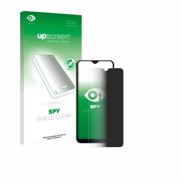 Vorderseite einer Produktverpackung mit dem Markenlogo upscreen. Daneben ist das Gerät Samsung Galaxy A02s mit dem zugehörigen