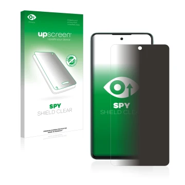 Vorderseite einer Produktverpackung mit dem Markenlogo upscreen. Daneben ist das Gerät Samsung Galaxy A52 mit dem zugehörigen 