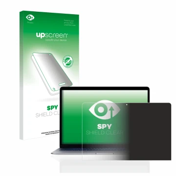 Vorderseite einer Produktverpackung mit dem Markenlogo upscreen. Daneben ist das Gerät Apple MacBook Air 13