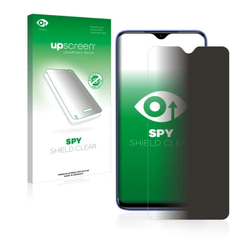 Vorderseite einer Produktverpackung mit dem Markenlogo upscreen. Daneben ist das Gerät Xiaomi Redmi 9T mit dem zugehörigen Dis