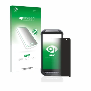 Vorderseite einer Produktverpackung mit dem Markenlogo upscreen. Daneben ist das Gerät Point Mobile PM85 mit dem zugehörigen D