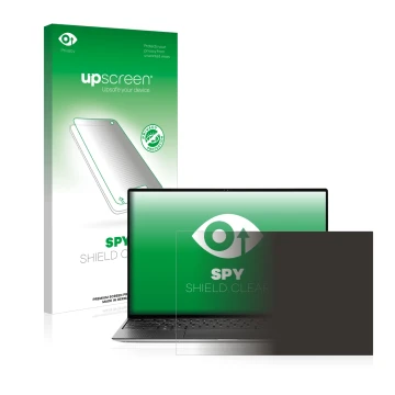 Vorderseite einer Produktverpackung mit dem Markenlogo upscreen. Daneben ist das Gerät Dell XPS 13 9310 Non-touch mit dem zuge