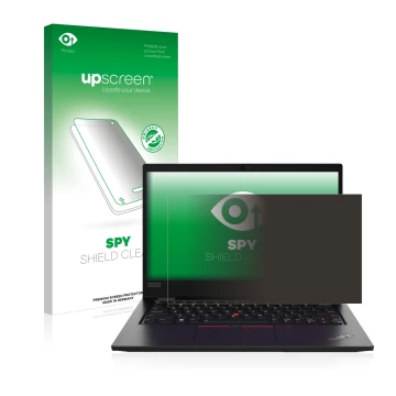 Vorderseite einer Produktverpackung mit dem Markenlogo upscreen. Daneben ist das Gerät Lenovo ThinkPad L13 Gen 2 mit dem zugeh