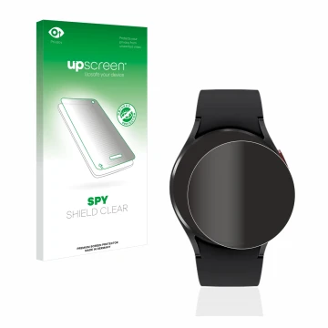 Vorderseite einer Produktverpackung mit dem Markenlogo upscreen. Daneben ist das Gerät Samsung Galaxy Watch 4 (40mm) mit dem z