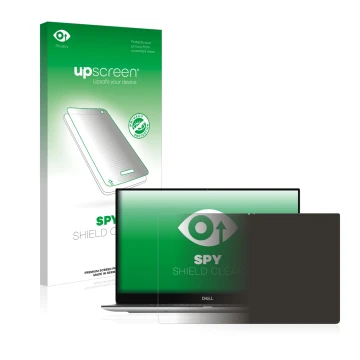Vorderseite einer Produktverpackung mit dem Markenlogo upscreen. Daneben ist das Gerät Dell XPS 13 9305 Touch mit dem zugehöri