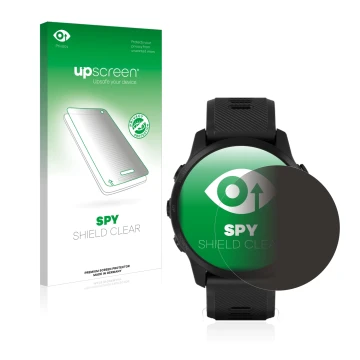 Vorderseite einer Produktverpackung mit dem Markenlogo upscreen. Daneben ist das Gerät Garmin Forerunner 945 LTE mit dem zugeh