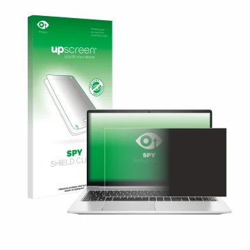 Vorderseite einer Produktverpackung mit dem Markenlogo upscreen. Daneben ist das Gerät HP ProBook 450 G8 mit dem zugehörigen D