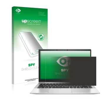 Vorderseite einer Produktverpackung mit dem Markenlogo upscreen. Daneben ist das Gerät HP EliteBook 840 G7 mit dem zugehörigen