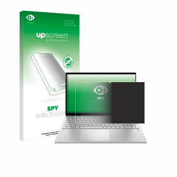 Vorderseite einer Produktverpackung mit dem Markenlogo upscreen. Daneben ist das Gerät HP Pavilion x360 Convertible 15-erX mit
