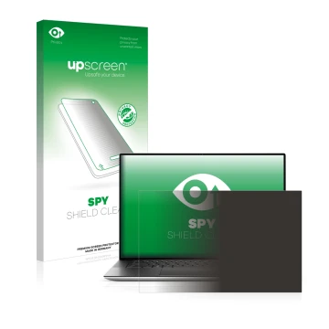 Vorderseite einer Produktverpackung mit dem Markenlogo upscreen. Daneben ist das Gerät Dell XPS 15 9510 Non-Touch mit dem zuge