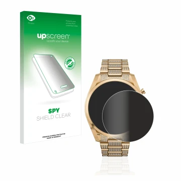 Vorderseite einer Produktverpackung mit dem Markenlogo upscreen. Daneben ist das Gerät Michael Kors Access Gen 6 Bradshaw mit 