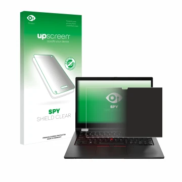 Vorderseite einer Produktverpackung mit dem Markenlogo upscreen. Daneben ist das Gerät Lenovo ThinkPad L13 Yoga Gen 2 mit dem 
