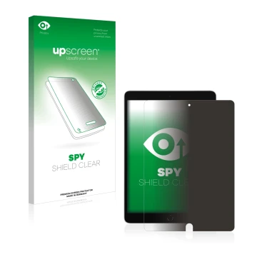 Vorderseite einer Produktverpackung mit dem Markenlogo upscreen. Daneben ist das Gerät Apple iPad 10.2