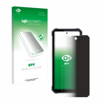Vorderseite einer Produktverpackung mit dem Markenlogo upscreen. Daneben ist das Gerät Oukitel WP17 mit dem zugehörigen Displa