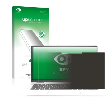 Vorderseite einer Produktverpackung mit dem Markenlogo upscreen. Daneben ist das Gerät HP EliteBook x360 1030 G7 mit dem zugeh