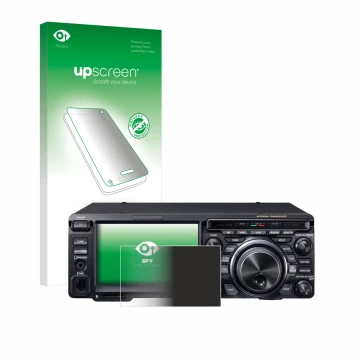 Vorderseite einer Produktverpackung mit dem Markenlogo upscreen. Daneben ist das Gerät Yaesu FT-DX10 mit dem zugehörigen Displ