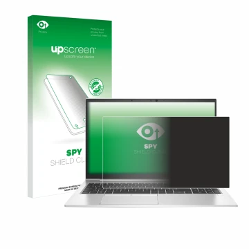 Vorderseite einer Produktverpackung mit dem Markenlogo upscreen. Daneben ist das Gerät HP EliteBook 850 G7 mit dem zugehörigen