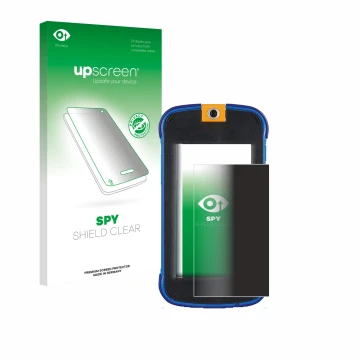 Vorderseite einer Produktverpackung mit dem Markenlogo upscreen. Daneben ist das Gerät Vtech Kidicom Max 3.0 mit dem zugehörig