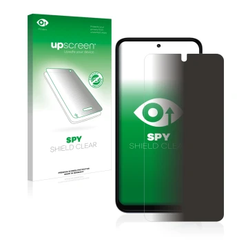 Vorderseite einer Produktverpackung mit dem Markenlogo upscreen. Daneben ist das Gerät Motorola Moto G31 mit dem zugehörigen D