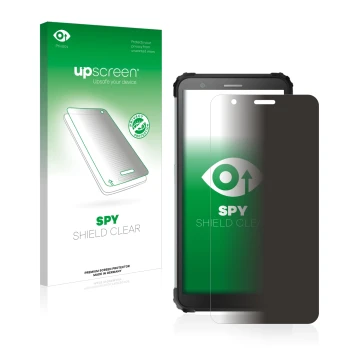 Vorderseite einer Produktverpackung mit dem Markenlogo upscreen. Daneben ist das Gerät Blackview BV6600 Pro mit dem zugehörige